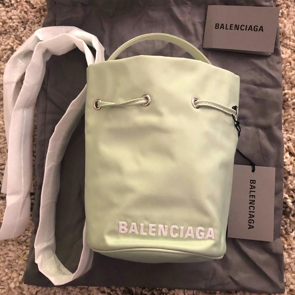 Balenciaga wheel drawstring bucket bag- Light Green - Picture 9 of 12